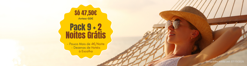 Campanha Lugar ao Sol - Pack 9+2noites grátis de alojamento, 2 pessoas, por apenas 47,50€ pouco mais 4€/noite em Portugal e em Espanha Image